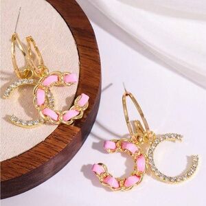 Gold and Pink Hoop Earrings